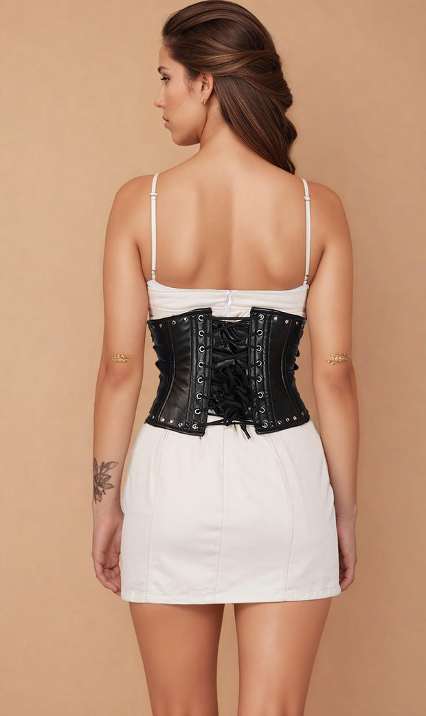 Dashawn Black Faux Leather Underbust Corset