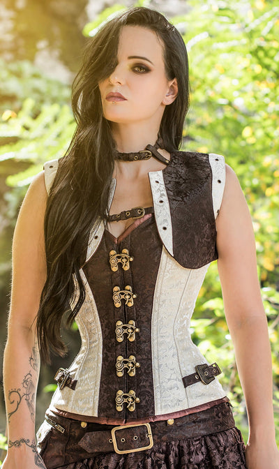 Eartha Custom Made Brocade Gothic Overbust Corset with Shoulder Straps