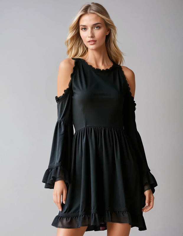 Ceil Cold Shoulder Black Dress