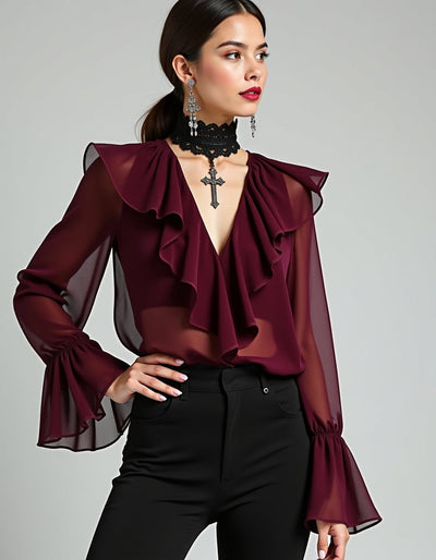 Delanie Maroon Chiffon Top