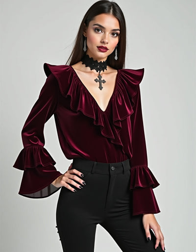 Elena Maroon Velvet Top