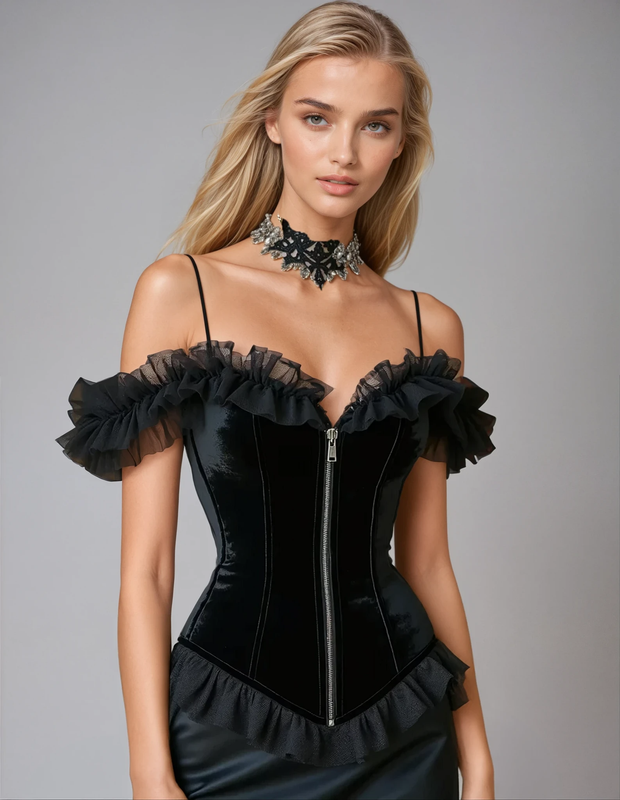 Eleonora Cold Shoulder Velvet Corset