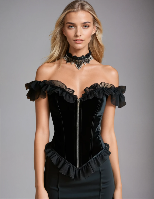 Genivee Off Shoulder Velvet Corset