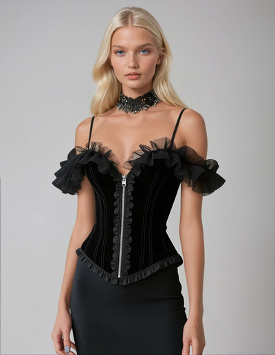 Gilgal Cold Shoulder Velvet Corset